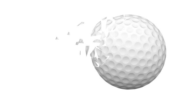 Golfball fractured on white background. 3D Illustration.