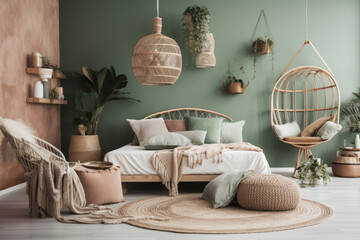 Spring modern interior background, pastel colors created with AI	