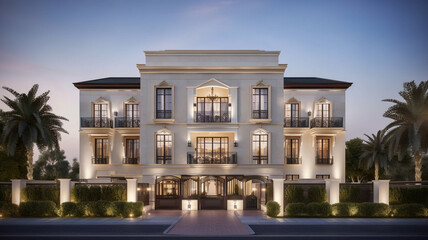 Fototapeta premium Luxury villa architecture from outside, Dubai UAE. Illustration for inpiration or real estate advertisement.