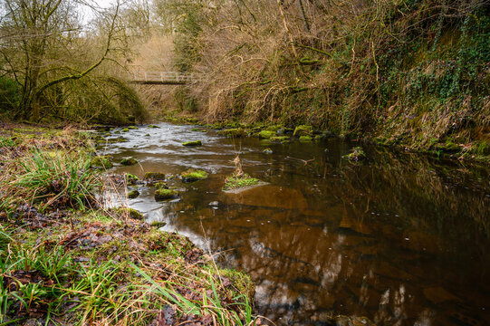 River Derwent in Derwent Gorge, is formed by the meeting of two burns in the North Pennines and flows between the boundaries of Durham and Northumberland as a tributary of the River Tyne