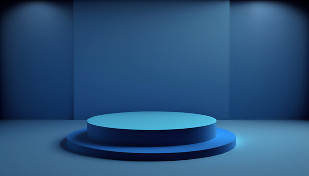 Minimalistic blue product stand © Llama-World-studio