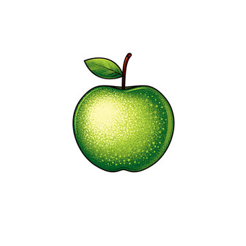 Original vector illustration of a green apple in vintage style. A design element.