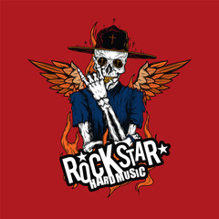 Original vector illustration. A skeleton with a hat and wings on his back. T-shirt design.