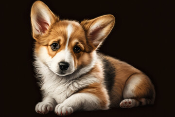 cute little dog puppy isolated on black background. Generative AI