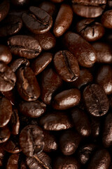 Coffee beans are packed with powerful antioxidants. Closeup shot of coffee beans.