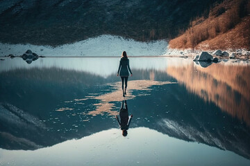 a woman walks on water. Generative AI