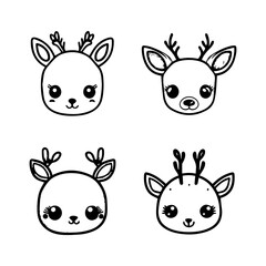 cute anime deer head collection set hand drawn illustration