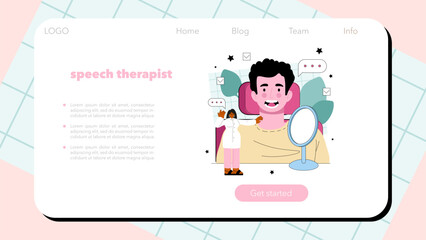Speech therapist web banner or landing page. Didactic correction
