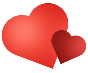 Two red hearts isolated on transparent or white background, love romance or Valentine's Day symbol