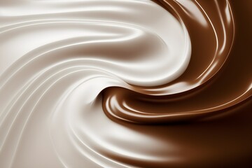 Background of creamy and melted chocolate texture. Wallpaper illustration. Top view with copy space for text information or content. Concept of confectionery, Easter. Generative AI.