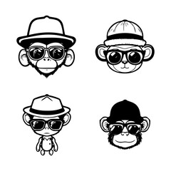 Get ready to go bananas over this cute kawaii monkey logo collection. Each illustration features a fun-loving monkey sporting stylish sunglasses for a touch of whimsy and charm