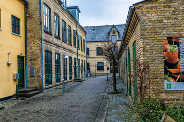 Fototapeta na wymiar Assens medieval city small backyards, Denmark