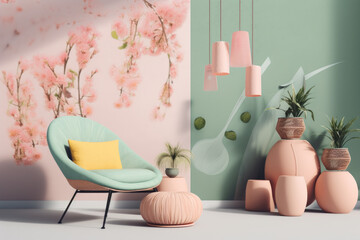 Spring modern interior design, pastel colors created with AI