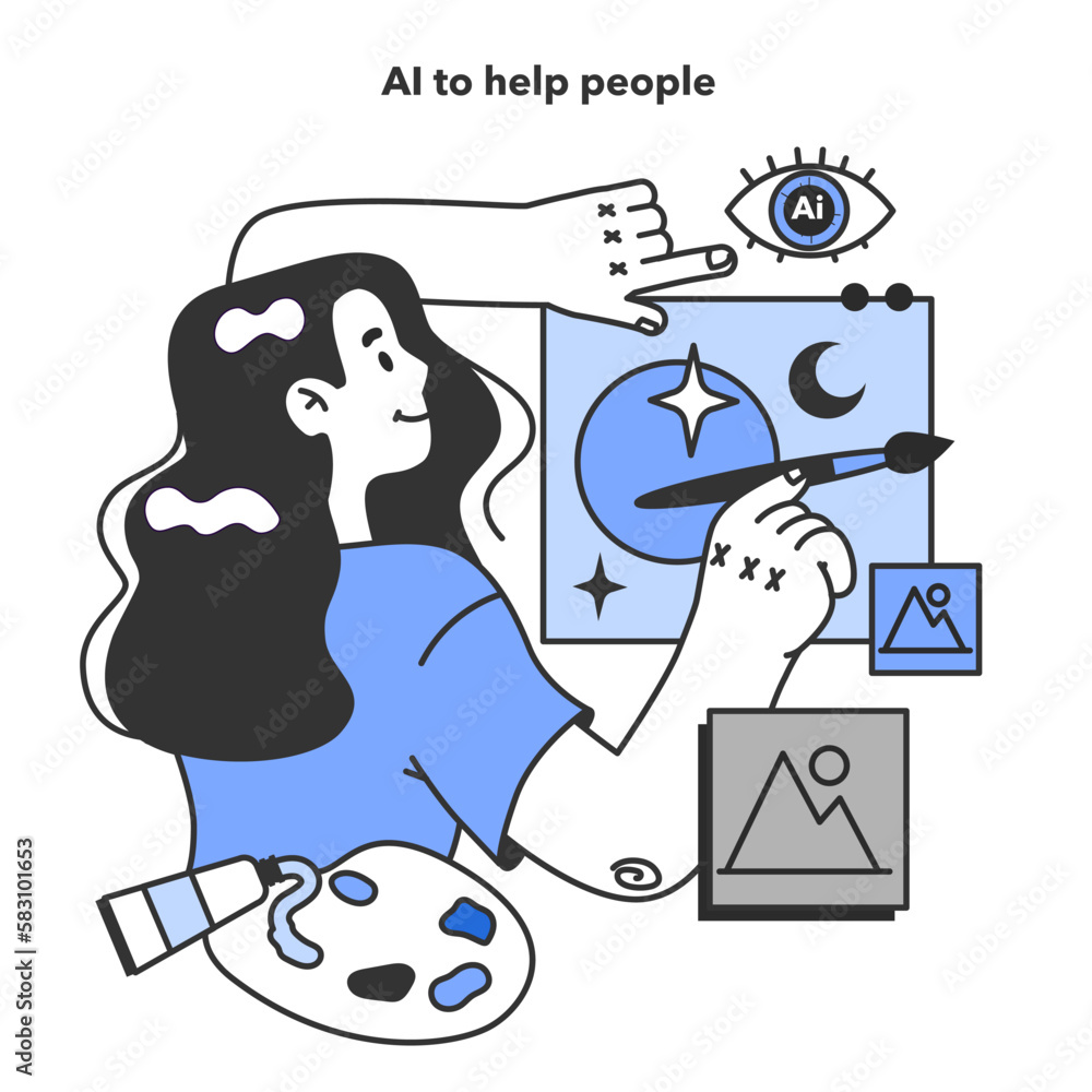 Poster neural network helping a designer or an artist. self-learning computing