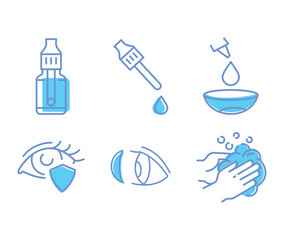 Contact lenses instruction with line icons. health care outline signs. Editable stroke stock illustration