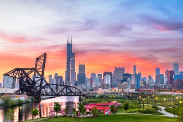 Fotobehang Chicago, Illinois, USA Park and Downtown Skyline © SeanPavonePhoto