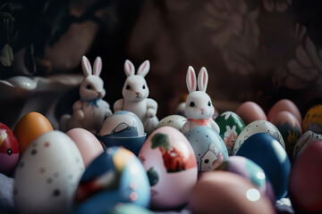 Artist workshop, easter, cute bunny, decorative eggs, (generated ai)