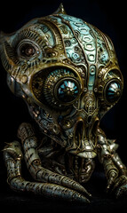 Realitic photo, cinematic, Front face portrait Beautiful Chimerical alien with big eyes, insanely detailed and intricate,  robotic Alien octopus :: Alien fish :: Cernunnos, AI Generative