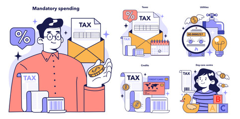 Family budgeting set. Personal currency balance management,