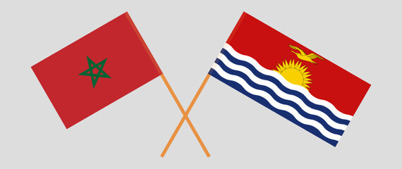 Crossed flags of Morocco and Kiribati. Official colors. Correct proportion