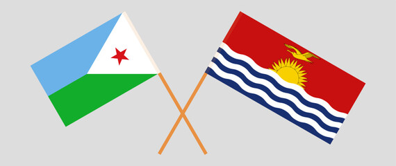 Crossed flags of Djibouti and Kiribati. Official colors. Correct proportion