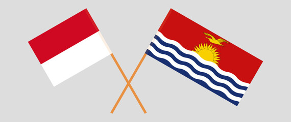 Crossed flags of Monaco and Kiribati. Official colors. Correct proportion