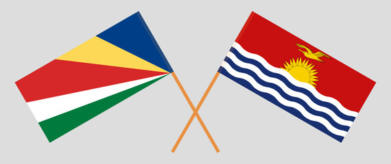 Crossed flags of Seychelles and Kiribati. Official colors. Correct proportion