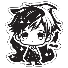 A sketch of a witch little boy anime style character