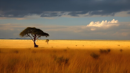 Fototapeta na wymiar African plains at sunset generative ai