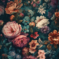 Floral Pattern Dark and Vibrant-Flowers and Petals Background-Generative AI