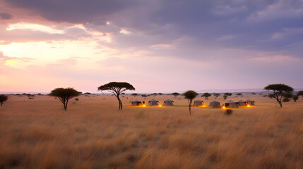 African plains at sunset generative ai