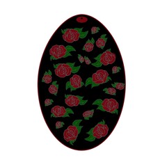 Red Rose Pattern Easter Egg or Oval Design With A Black Background