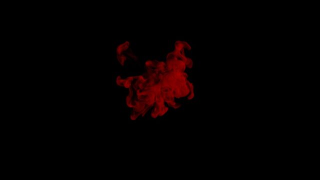 Blood dropping underwater overlay isolated on alpha background in 4K