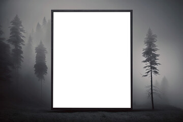  Blank billboard transparent mock up, png.  Empty Big Board. Forest Landscape With Towering Trees. Generative AI