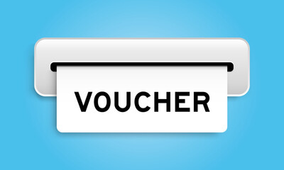 White coupon banner with word voucher from machine on blue color background