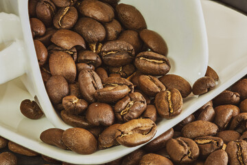 coffee beans in a cup closeup
