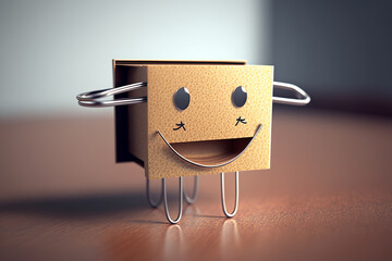 anthropomorphic paper clip smiling with Generative AI technology