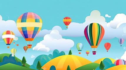 Fototapeta premium Illustration of hot air balloon festival banner. Generative AI