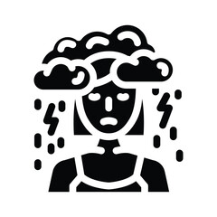 unhappy person stress headache glyph icon vector illustration