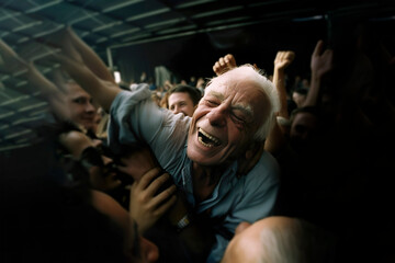 Fototapeta na wymiar AI illustration of an elderly man enjoying the concert