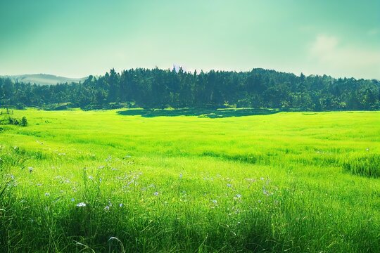Huge fields of wildflowers, idealistic scene for tranquility, created with generative ai
