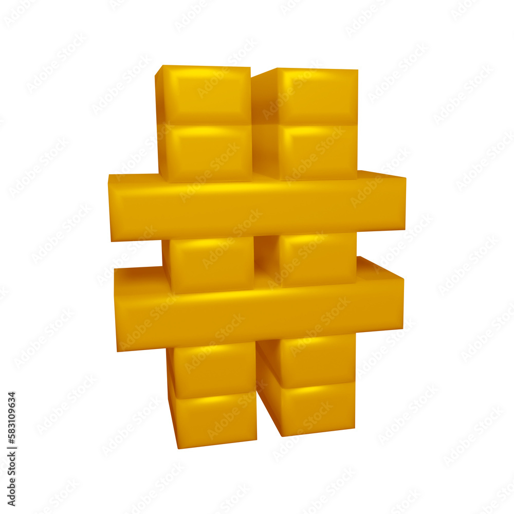 Poster golden hashtag symbol or icon design in 3d rendering
