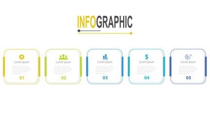 5 steps Square frame Infographic template business data illustration