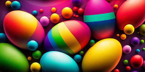 Fototapeta na wymiar Colorful Easter Background with Rainbow-Colored Easter Eggs – Professional