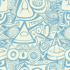 Abstract groovy elements in trendy psychedelic style seamless vector pattern. 70s, 80s, 90s vibes plaid background