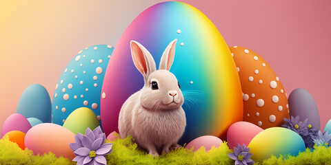 Colorful Pastel Easter Theme with Rabbit and Egg Background – Professional
