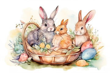 Fototapeta na wymiar Cute easter bunny, beautiful colorful decorations, (generated ai)