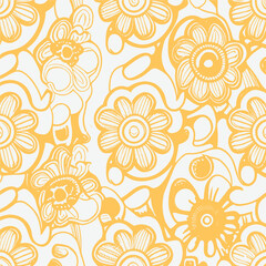 Abstract groovy elements in trendy psychedelic style seamless vector pattern. 70s, 80s, 90s vibes plaid background