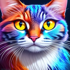 Beautiful  Colorful Cat Closeup Picture with Generative AI