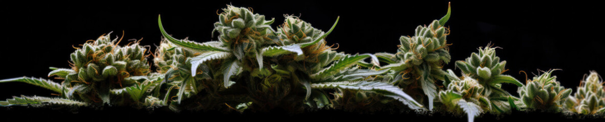 Naklejka na ściany i meble Canabis Buds, Black Background, Medical Marijuana